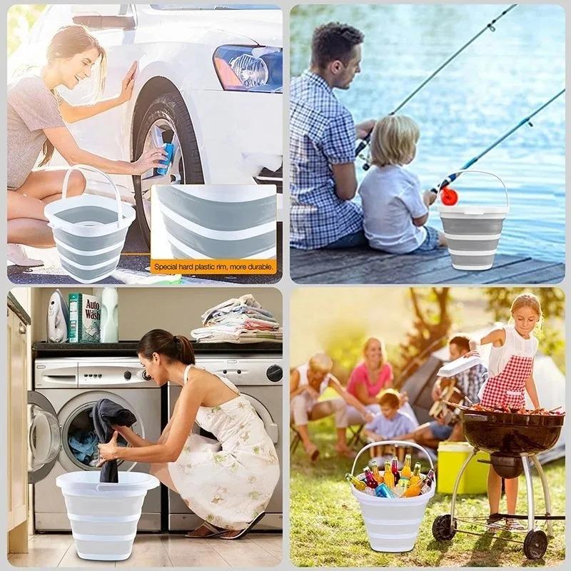 Bathroom Silicone Folding Bucket Outdoor Car Wash Bucket Square Fishing Supplies 10L Cooking Area Camp Bucket for Home