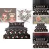 Skull Rose Reversible Duvet Cover Set With Digital Print For Halloween Themed Bedroom