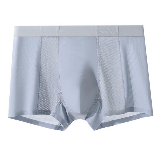 Men Boxer Underwear Mid-rise Elastic Waistband Breathable Mesh Shorts Briefs Solid Color Summer Ice Silk Cooling Panties
