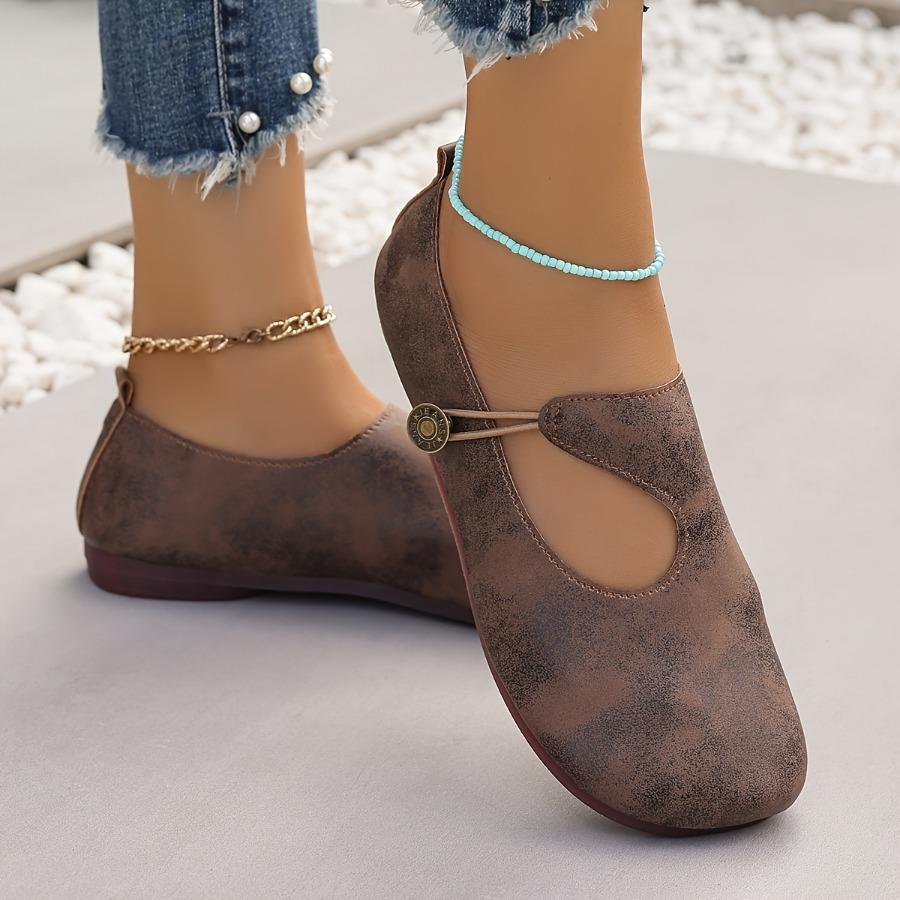 Fashion Retro Style Women's One-pedal Flat Shoes - Light and Comfortable, Round Head Design and Rubber Sole