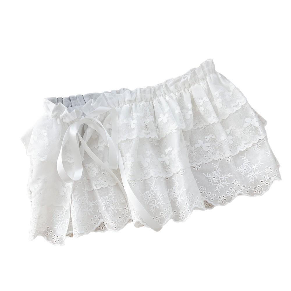 White Floral Ballet Lace Mesh Half Skirt - Women's Spring/Autumn Korean Style
