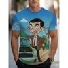 Mr Bean Cartoon Print Herren T-Shirt Niedlicher Teddybär Mini Auto Grafik Kurzarm Blau Lässiges Sommer T-Shirt