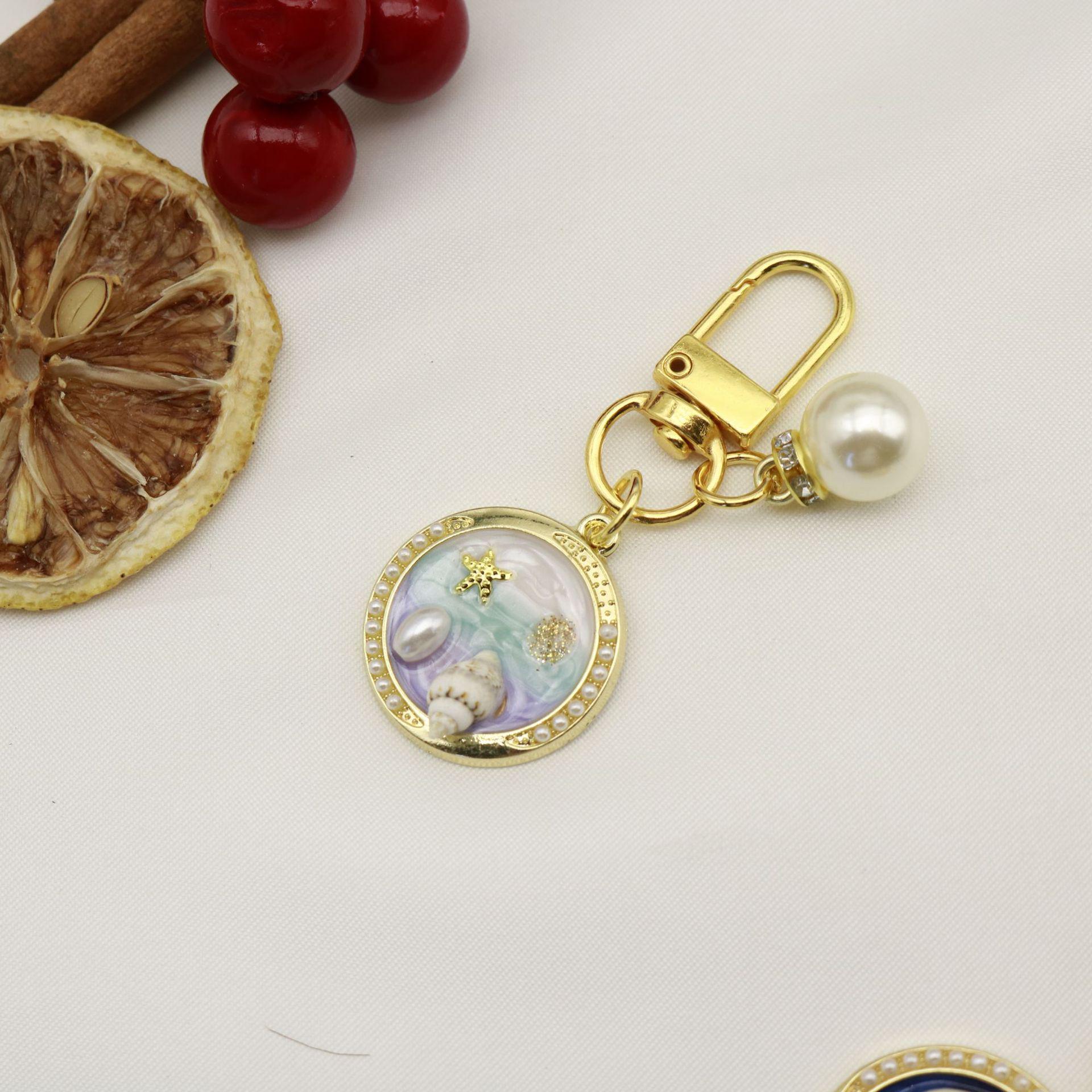 French Retro Enamel Keychain: Monet Garden Flower Design