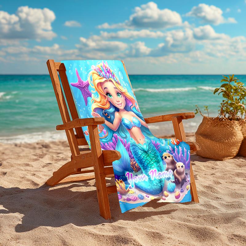 1PC Custom Name Mermaid Dreams Underwater Beach Towel Highly Absorbent And Sand-Resistant Towel for Swimming, Pool, Yoga, And Travel Lightweight