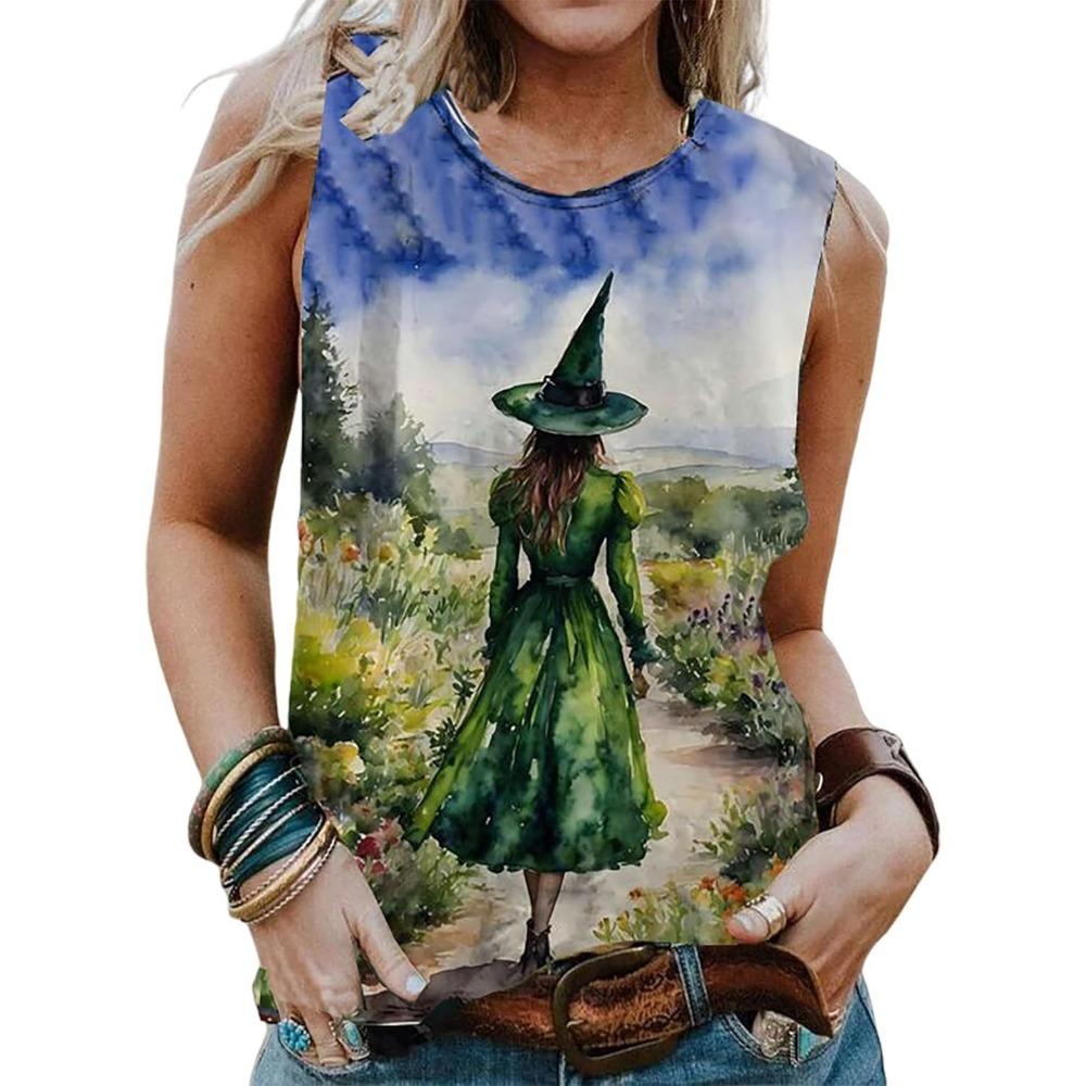 3D printed women's vest O-neck casual vest off the shoulder