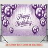 Purple Balloon Birthday Backdrop 1pc - Polyester Party Decor