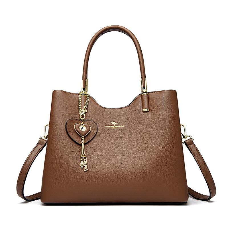 

Вместительная сумка из мягкой кожи для мам среднего возраста, модная и элегантная сумка через плечо коричневый