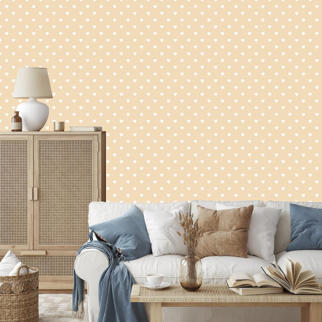 Cream and White Hearts Wallpaper 50x1000