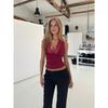 Women's Lace Trim Sleeveless Slim Fit Crop Top V Neck Camisole Solid Color Vest