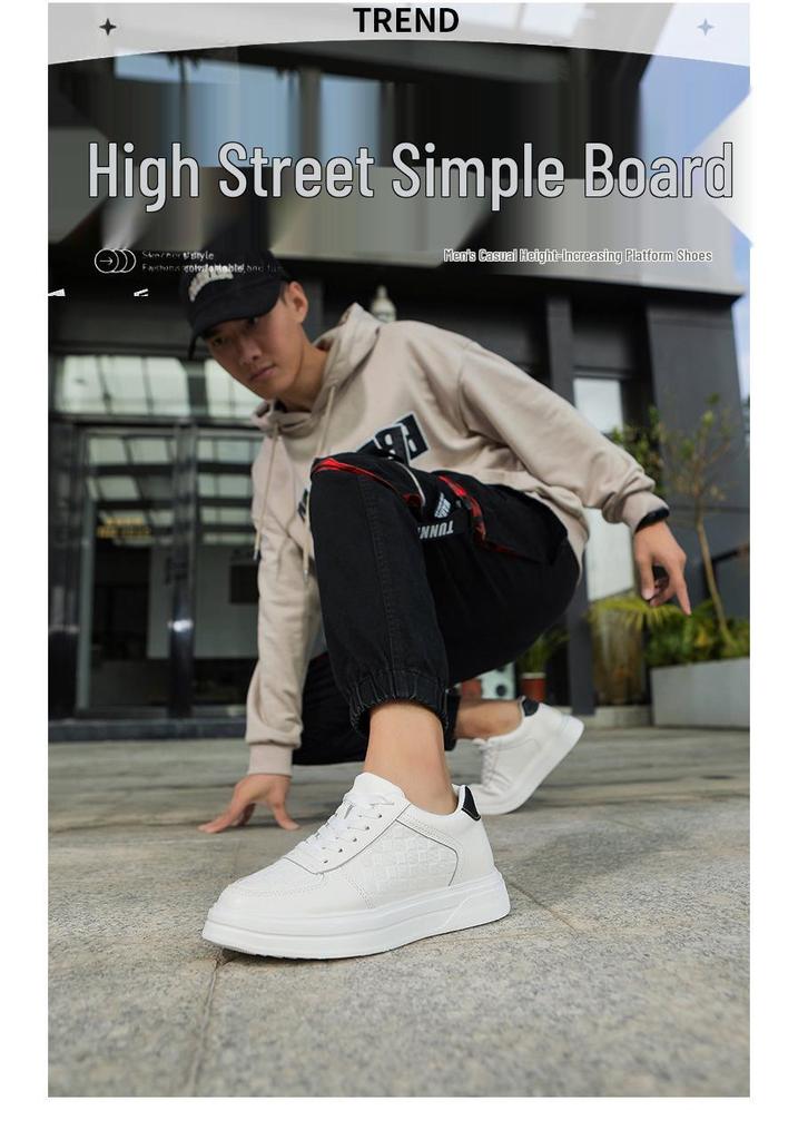 Men's Autumn Breathable Hidden Height Increasing Embossed Sneakers with Thick Soles