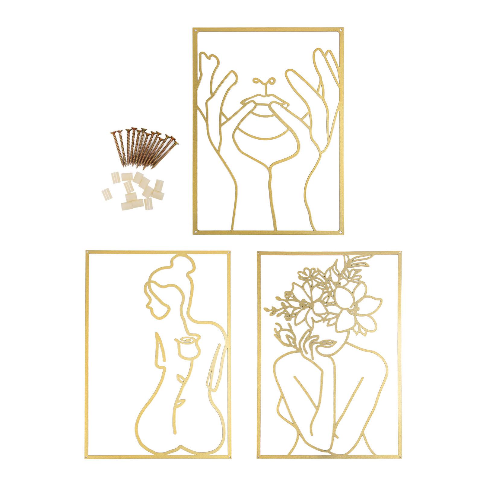 

Однолинейный художественный настенный декор, железный минималистский женский линейный рисунок, домашний настенный декор для спальни 3 Piece Set