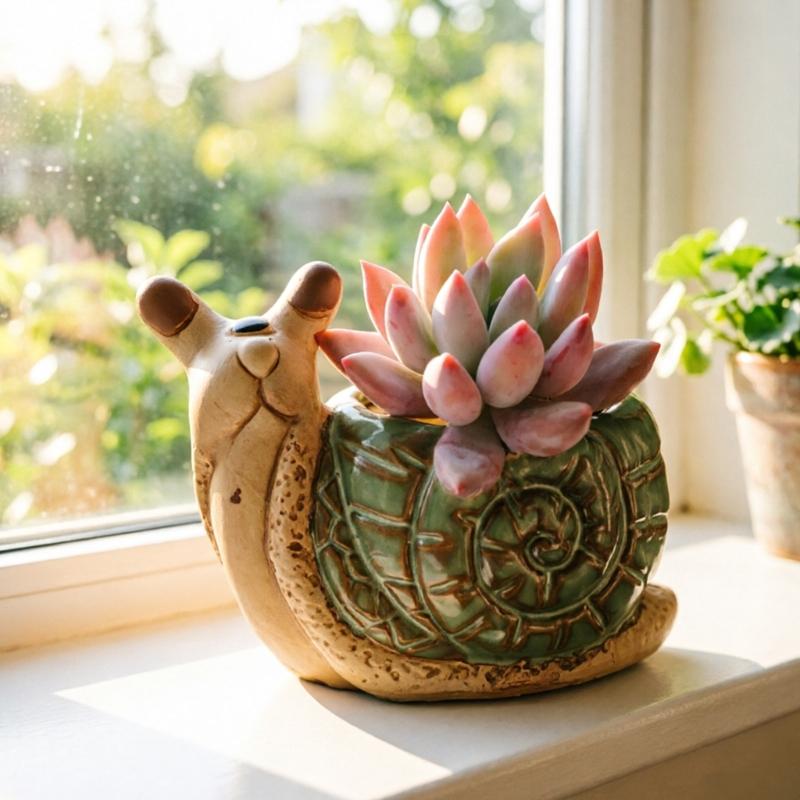 Ceramic Fleshy Plant Pot Snail Planter Plant Flowerpot Ornament for Fleshy Plant Cactuses Container for Home Balcony