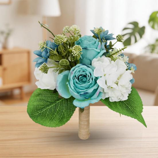 Artificial Flowers Bouquet Mixed Faux Roses Hydrangea Flower with Stems for Wedding Party Centerpiece Floral Arrangement Table Vase Decor