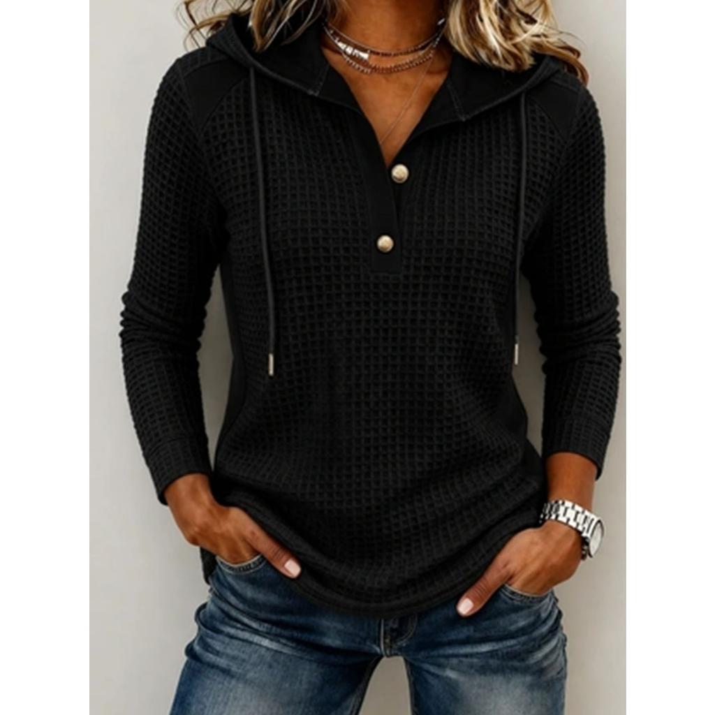 Women's Fashion Casual Waffle Knit Patchwork Hoodie, Anu Self-developed European American Style Sweatshirt for Women