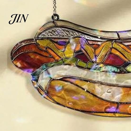 Lightweight Window Ornaments Hot Dog Stained Glass Acrylic Suncatcher, Colorful Retro Hanging Ornament with Modern Shop Soft Furnishings Metal Chain,
