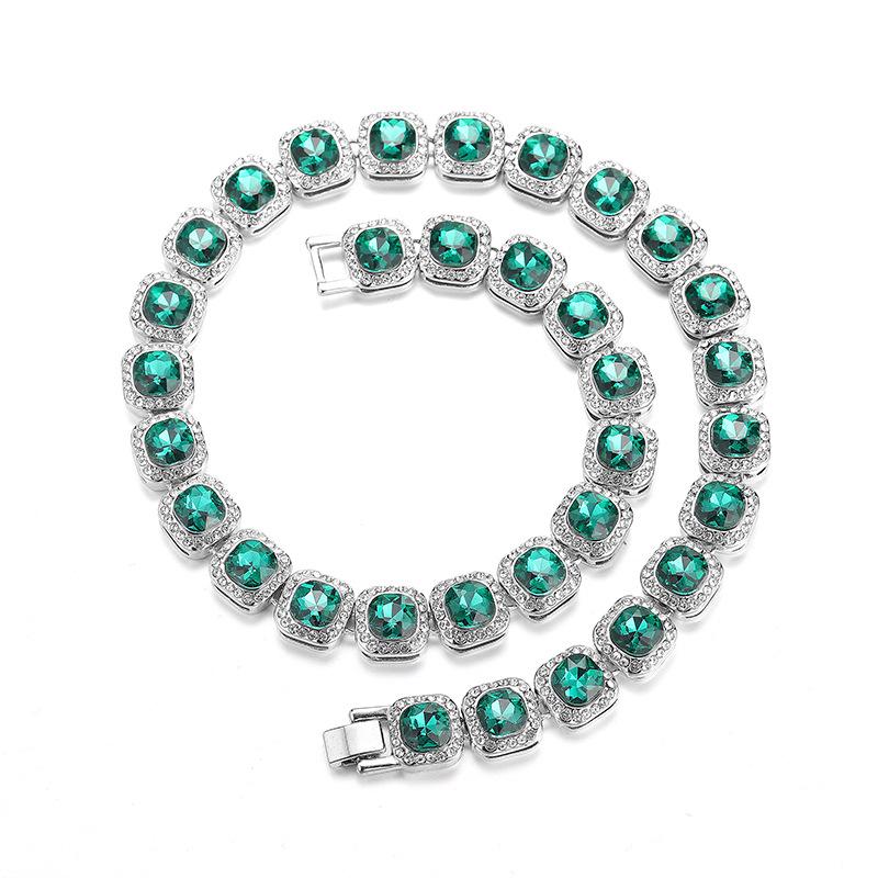 Europäisch & Amerikanisch Hip-Hop Iced-Out Smaragd Zuckerwürfel 10mm Halskette - Luxus Accessoire