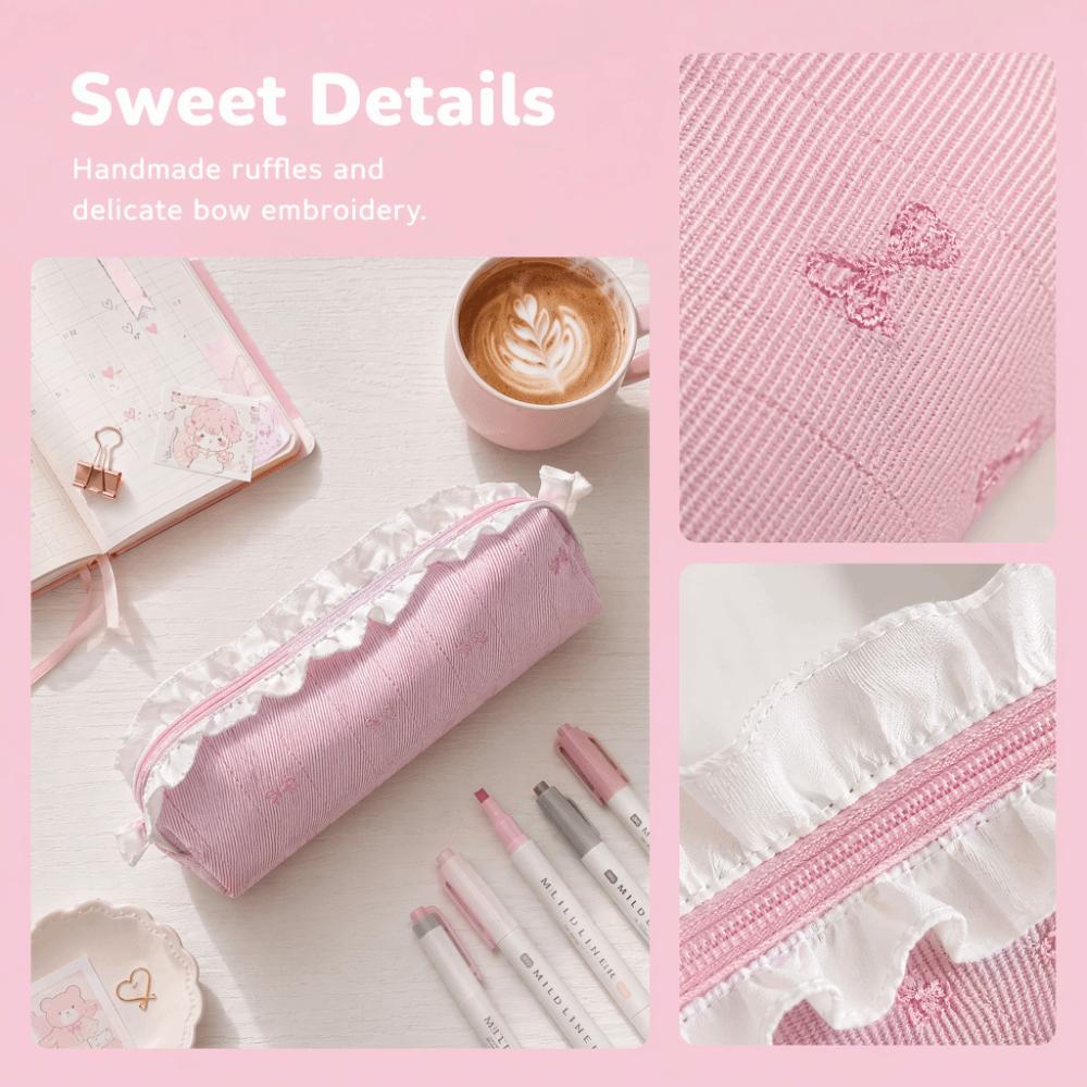 Ballet Pen Bag Bow Embroidery Stationery Bag Kawaii Pencil Case  Students