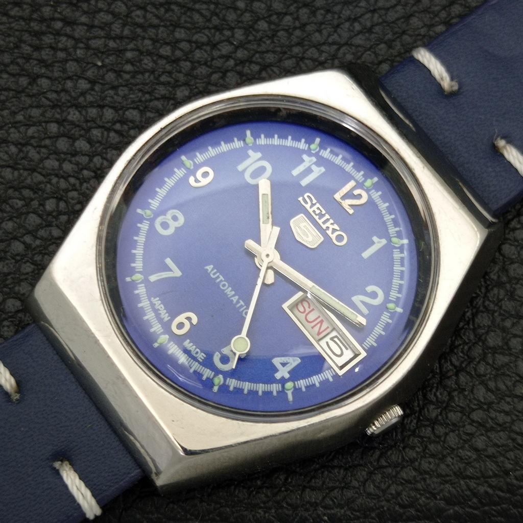 AUTOMATIC VINTAGE SEIKO 5 6309A JAPAN MENS BLUE COLOR DIAL WATCH a500804-5 R154-a500804