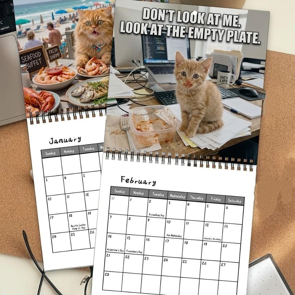 12-Month Cat Theme Monthly Calendar Thick Paper Wall Hanging Calendar Living Room