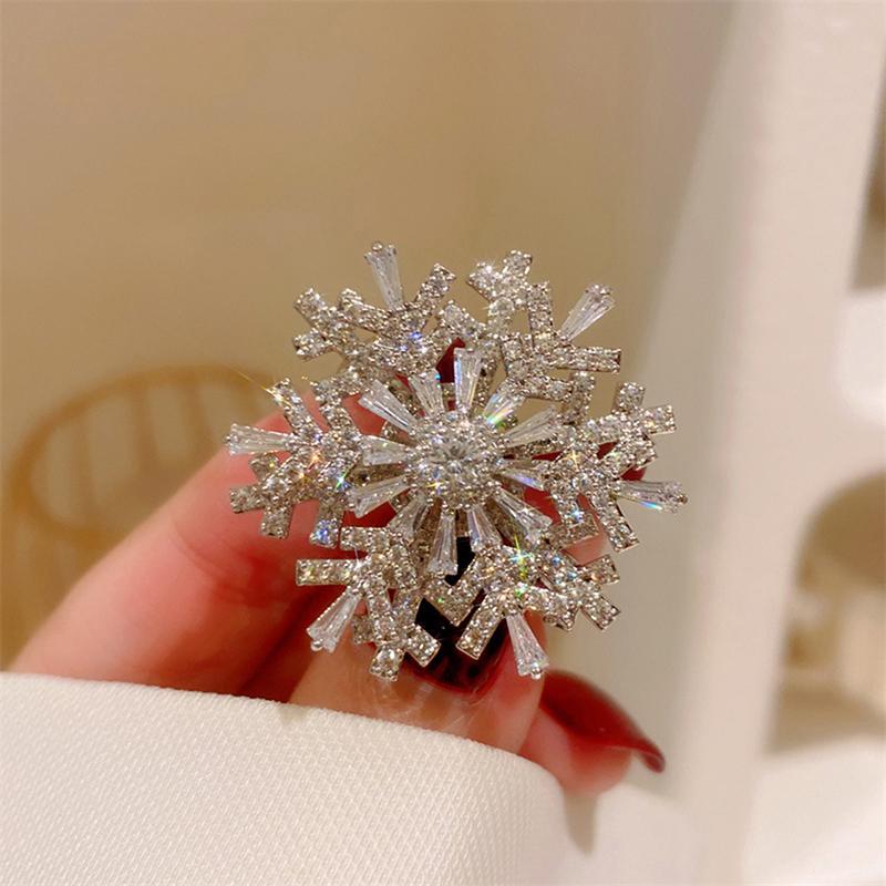 Fashion Pins Charms Rotatable Spinner Crystal Rhinestones Brooch Snowflake Brooch Pins For Women Wedding Jewelry Brooches Accessory