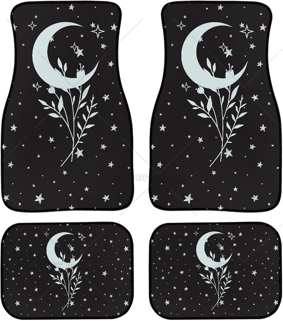 Star Moon Carpet Protector Mat Car Accessories for Women Men Front and Rear Car Floor Mats Set of 4 Universal Fit Non-Slip