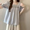 Square Neck Women's Short Sleeved Tees Chic Collar Design Versatile T-shirts Korean Sweet Style Ladies Clothing
