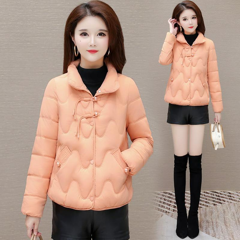 Elegant National Style Stand-up Collar Short Cotton Jacket Female Temperament New Chinese Style Disc Buckle Was Thin and Warm Fashion Loose Jacket