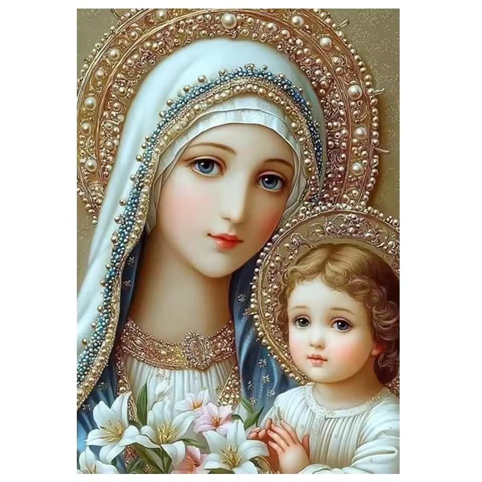 

5D Алмазная Живопись Искусство Сделай Сам Дева Мария Младенец Молитва Алмазная Вышивка Стразы Вышивка Крестом Мозаика Украшение для Дома Full Round 20x30CM