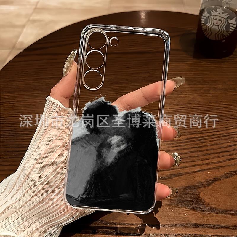 Oil Painting Couple for Samsung S26ULTRA Mobile Phone Case Galaxy S23 Fine Hole S25 Transparent NOTE20 Anti-drop