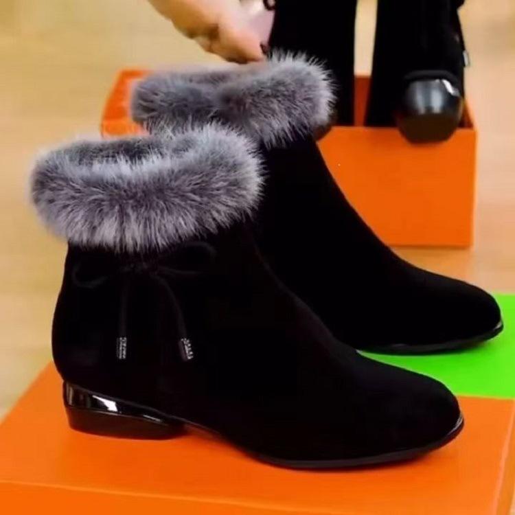 

2025 осень и зима короткие ботинки женские толстый каблук бархатные теплые нескользящие хлопковые ботинки женские хлопковые туфли модные круглый носок низкий каблук ботинки Мартин 41 чёрный