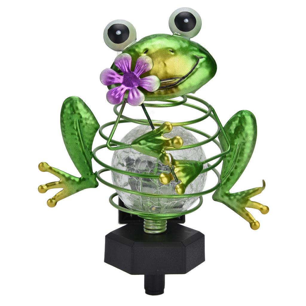 Frosch-Außenornament-Lampe Warmes LED-Licht Knisterglas-Kugel Gartenstecker-Licht für Rasenflächen Terrassen Innenhöfe