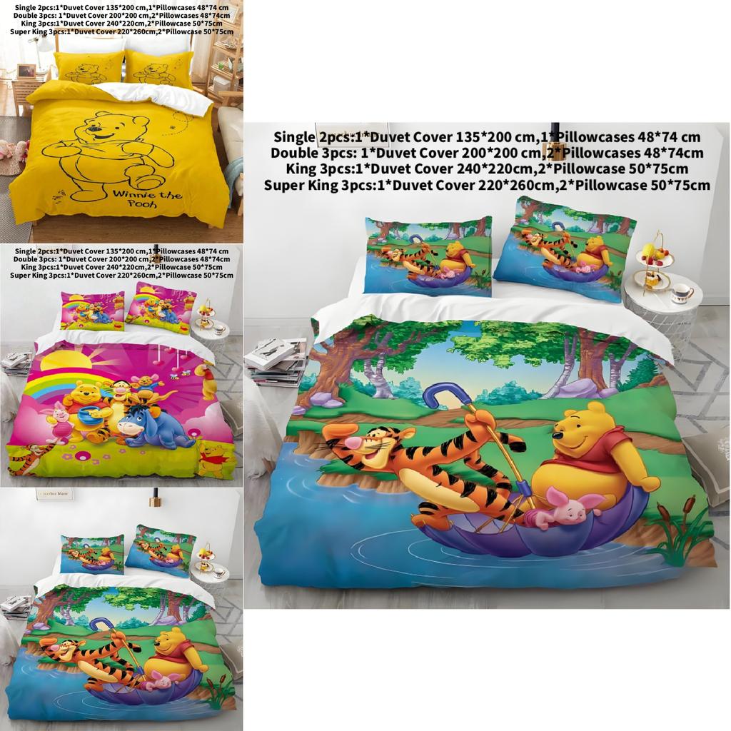 Kinderbeddengoedset met Winnie de Pooh-print en actieve kleurstof voor de decoratie van een peuterbed.
