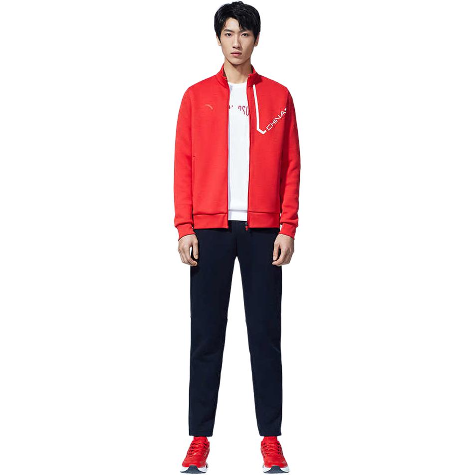 Anta Solid Color Letter Print Casual Knit Sports Jacket Men Outerwear Red 152317702-2