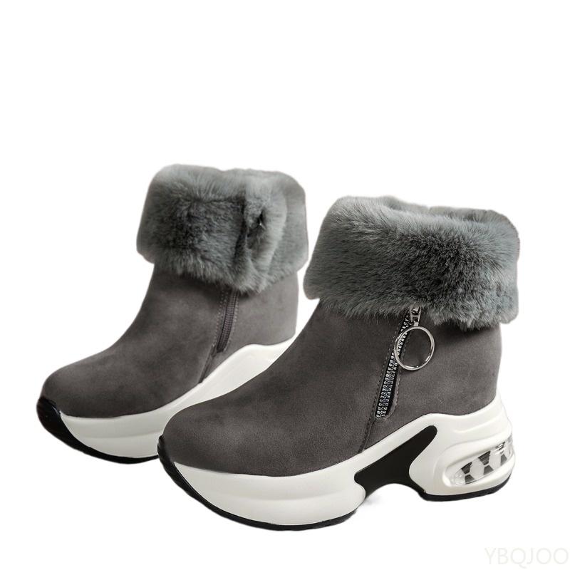 Winter New Comfortable Sports Leisure Cotton Boots with Sloping Heel Thick Sole Anti Slip Wear-resistant Women's Short Boots