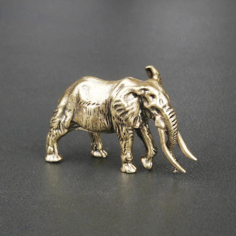 

1PC Antique Minature Mammoth Figurines Tea Pet Table Ornament Decorations Solid Copper Animal Crafts Home Decor Living Room