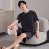 Pajamas Men's Summer Cotton Black Short Sleeve Shorts Men's Teen Summer Simple Casual Homewear Set