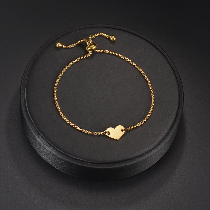 304 Stainless Steel Adjustable Heart Bracelet for Women - Fashionable, Polished, DIY Laser Engravable.