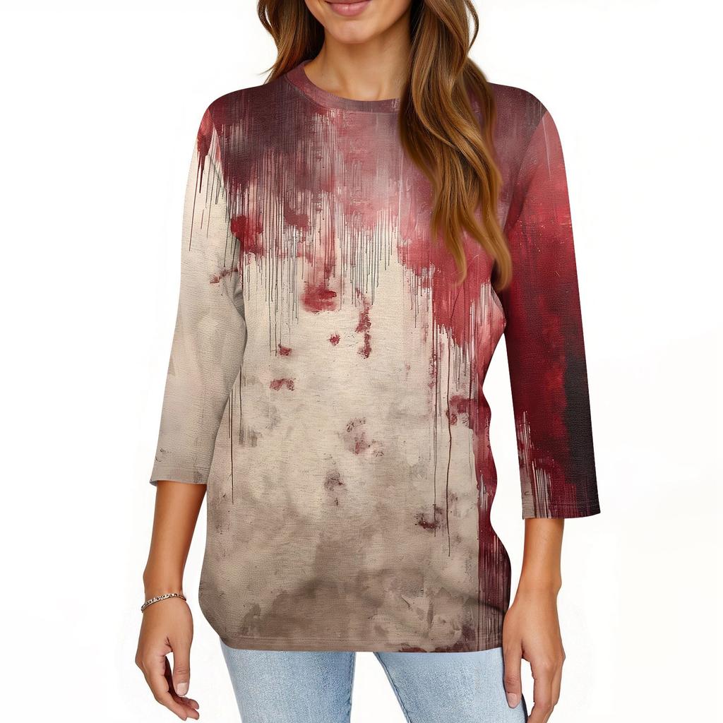 Women's T Shirt Halloween Print 3/4 Sleeve Daily Fashion Basic Round Neck Regular Top