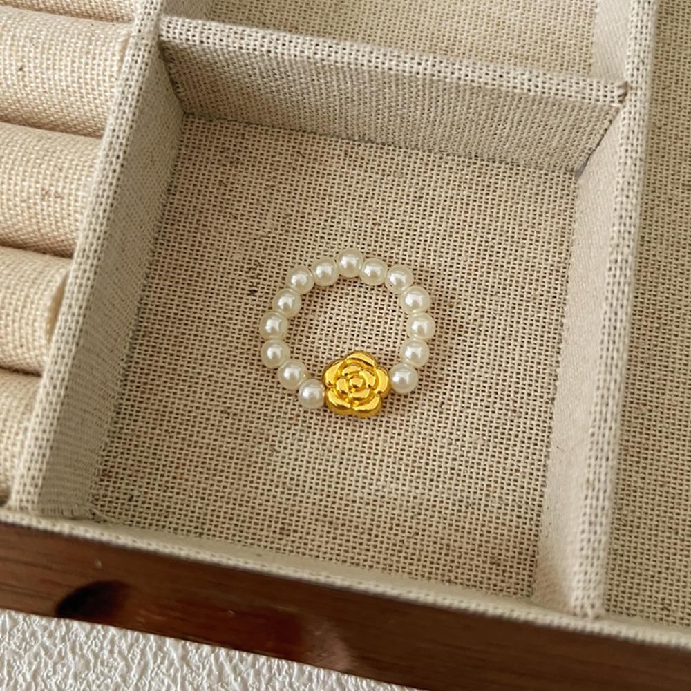Maillard Parel kralen Ring Dames Elastisch Koord Literaire Gestapelde Wijsvinger Ring High-end Handgemaakte Ring Sieraden