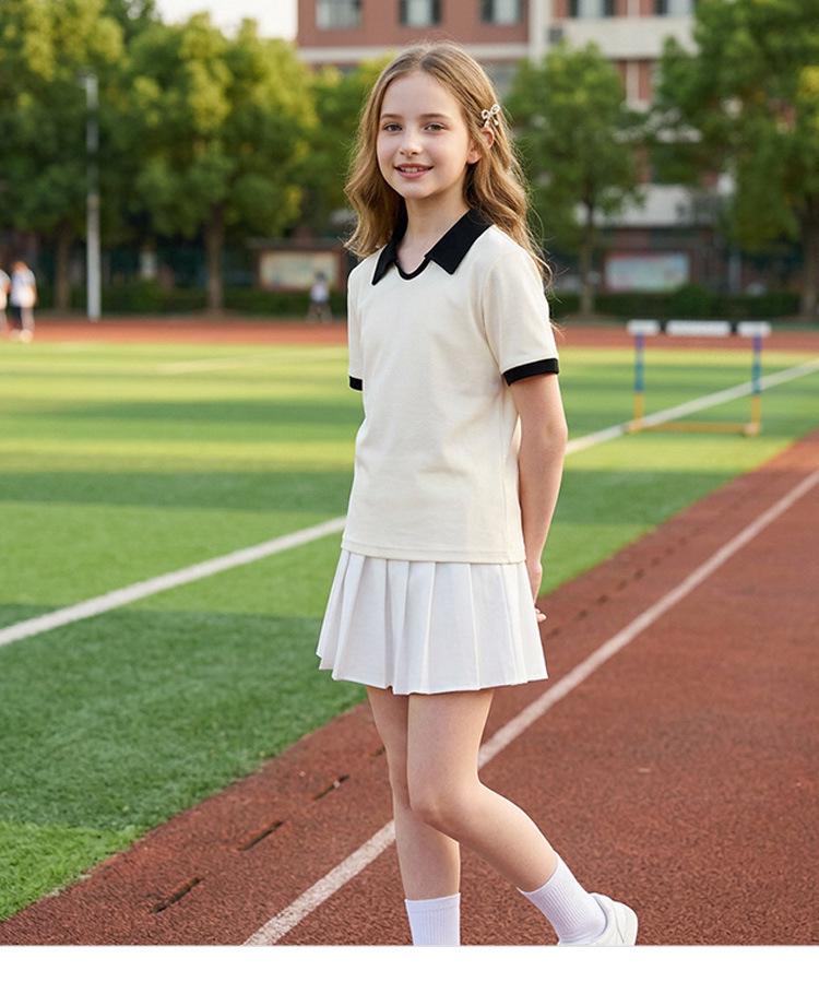 Girls' Academy Style Color Block Polo Shirt - Breathable, Stylish, Versatile Short Sleeve Top
