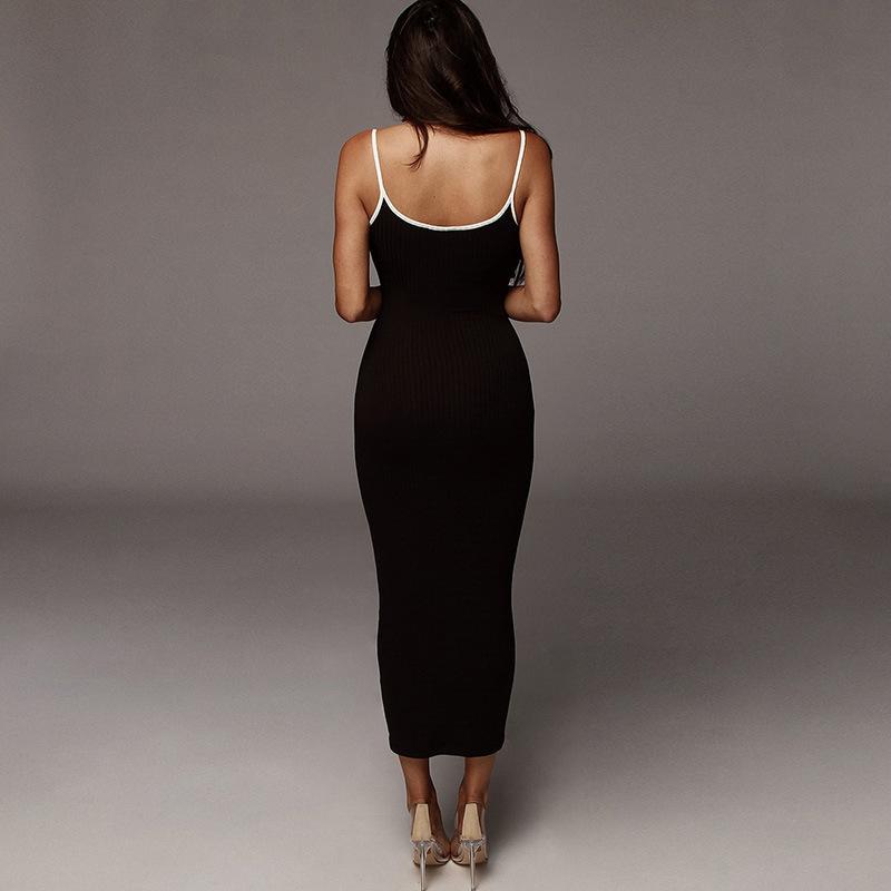 Women's summer new women's clothing contrasting color suspender sexy halter hip wrap slim fashion dress