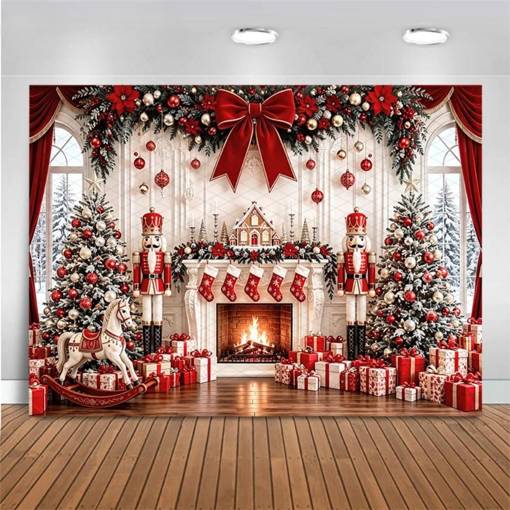 Christmas Fireplace Gift House Themed Banner Background Children's Birthday Party Home Decoration Photography Background Cloth