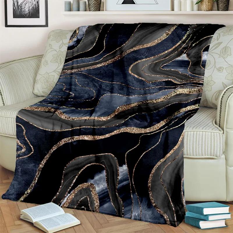 3D Lüks Renk Mavi Yeşil Altın Mermer Desen Battaniye, Ev Yatak Odası Yatak Kanepe Seyahat Kapak Battaniye Çocuk için Yumuşak Atmak Battaniye