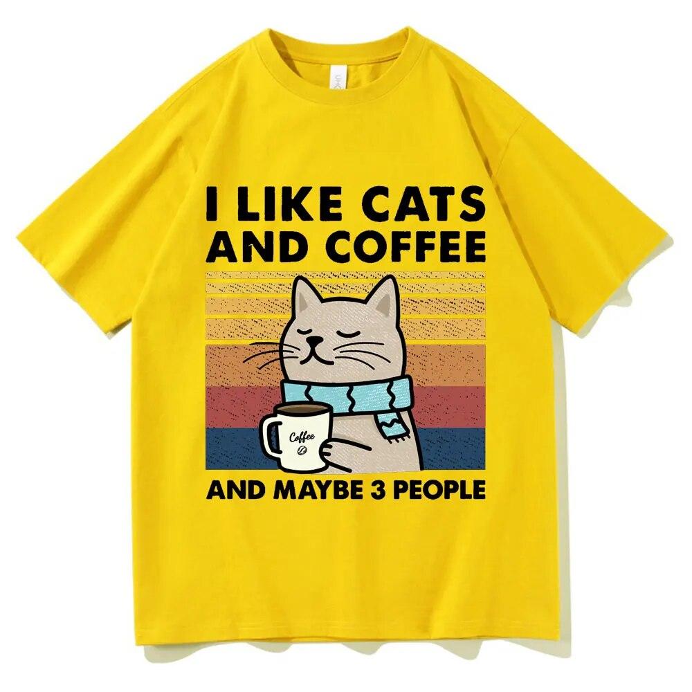 

Забавная футболка с рисунком кота и кофе «Мне нравится кот и кофе», унисекс, женская летняя уличная футболка с короткими рукавами, хлопковая повседневная футболка 4XL
