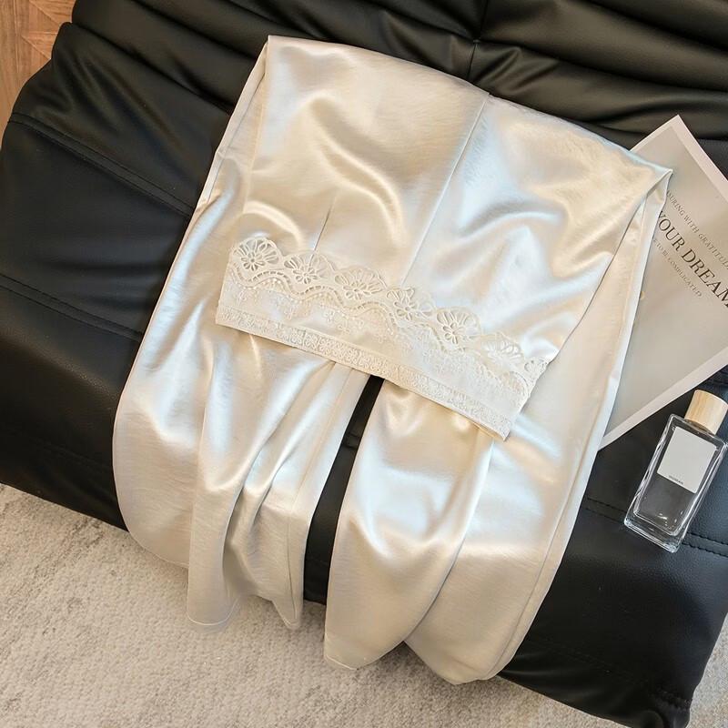 Women's Lace-Trim Drapey Wide-Leg Casual Pants