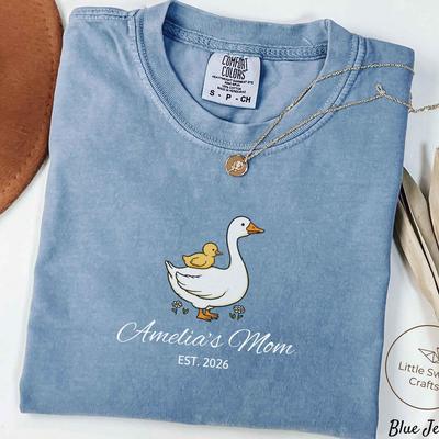 New Mom Personalized Goose Shirt, Custom Text Comfort Colors T-shirt with Design Preview