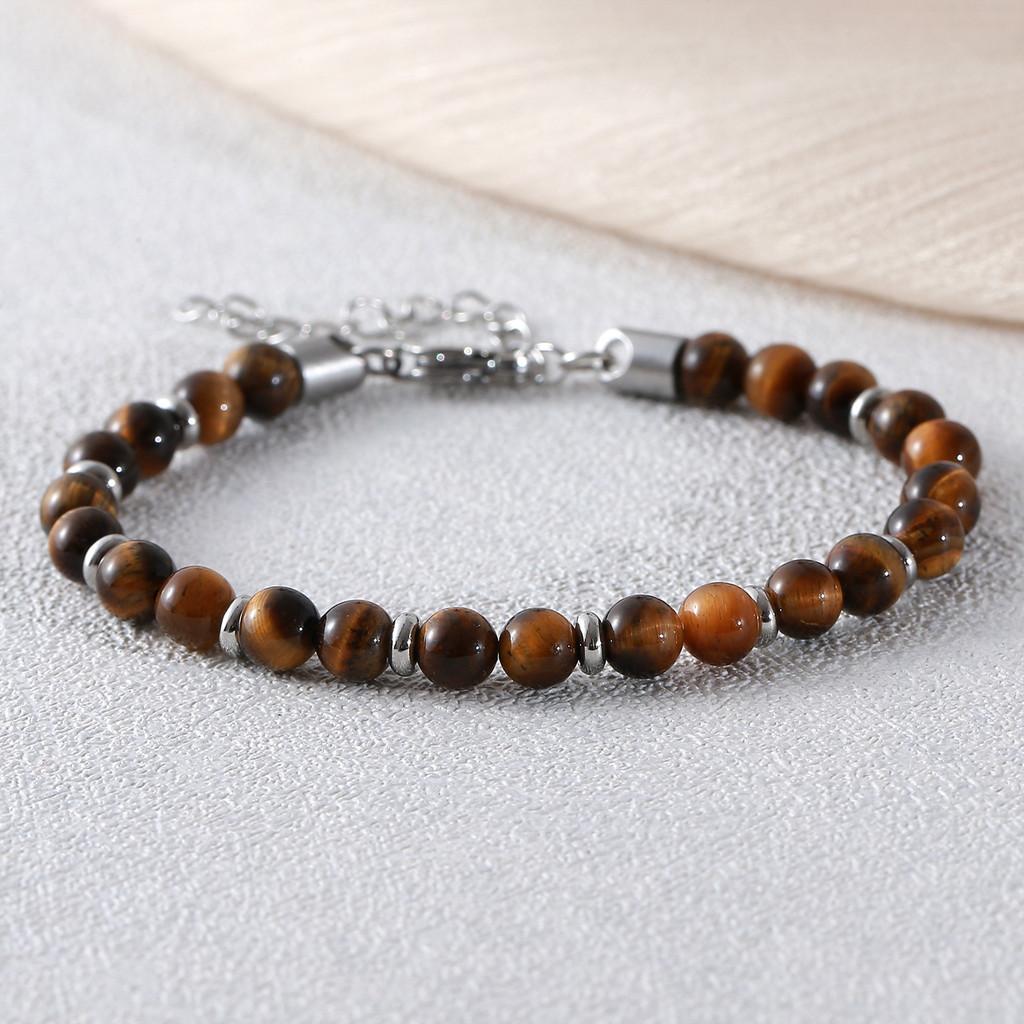 Bracciale a Mano in Pietra Naturale Occhio di Tigre Ab con Perline Geometriche per Uomo e Donna