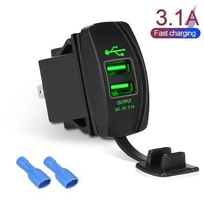 Adattatore Auto LED 5V 3.1A Caricabatteria per Auto Doppia Porta USB Impermeabile Universale per Auto Camper Roulotte Antipolvere Caricabatterie per Telefono