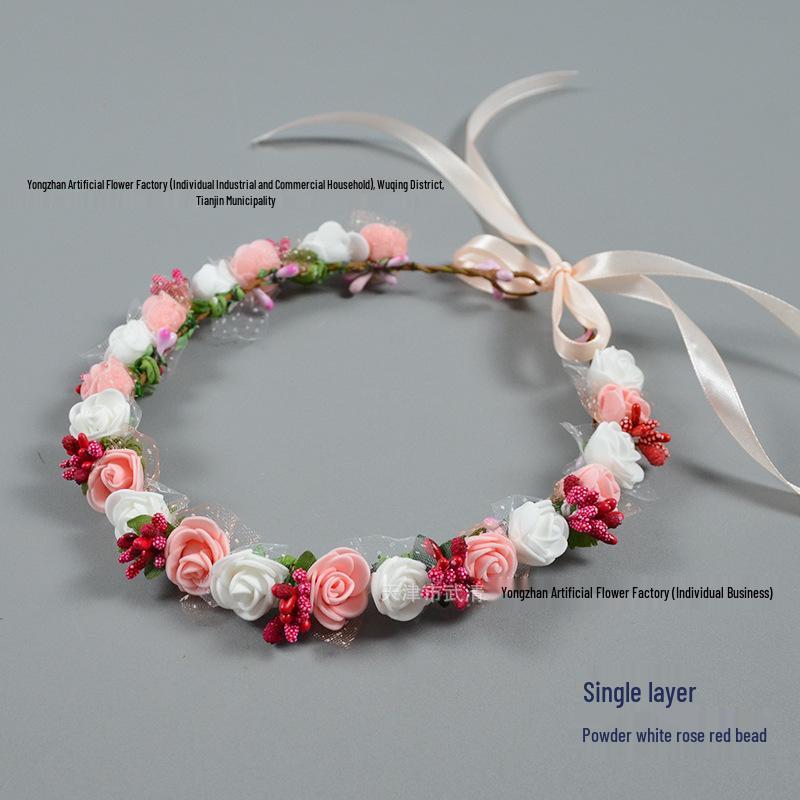 Small PE Rose Flower Headband for Bridesmaid Photography and Decoration