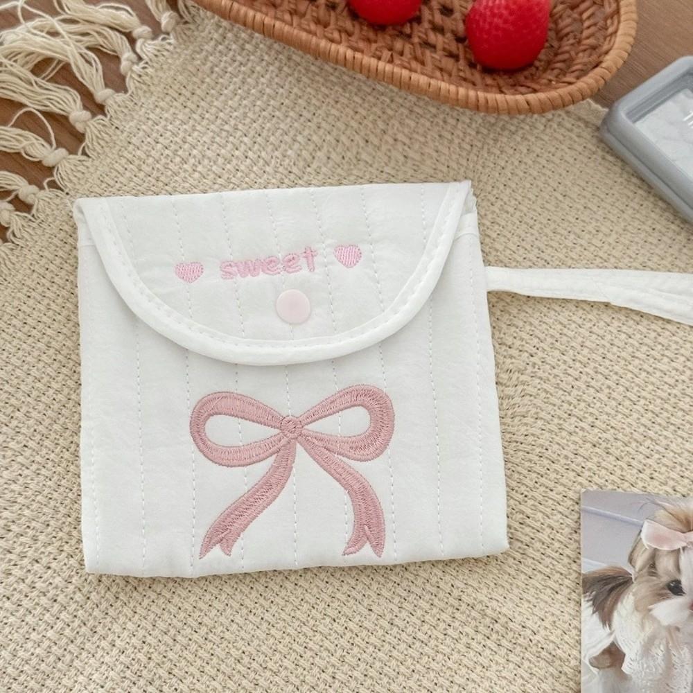 Korean-Style Embroidered Clutch Sweet Bowknot Embroidery Cosmetic Bag Sanitary Pad Pouch Women